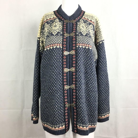squaw valley Sweaters - Vintage Blue Wool Nordic Cardigan Sweater Sz M